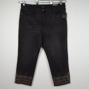 John Mark Sequin Trim Jeans Women's Plus Size 22W Black Denim Stretch Ankle